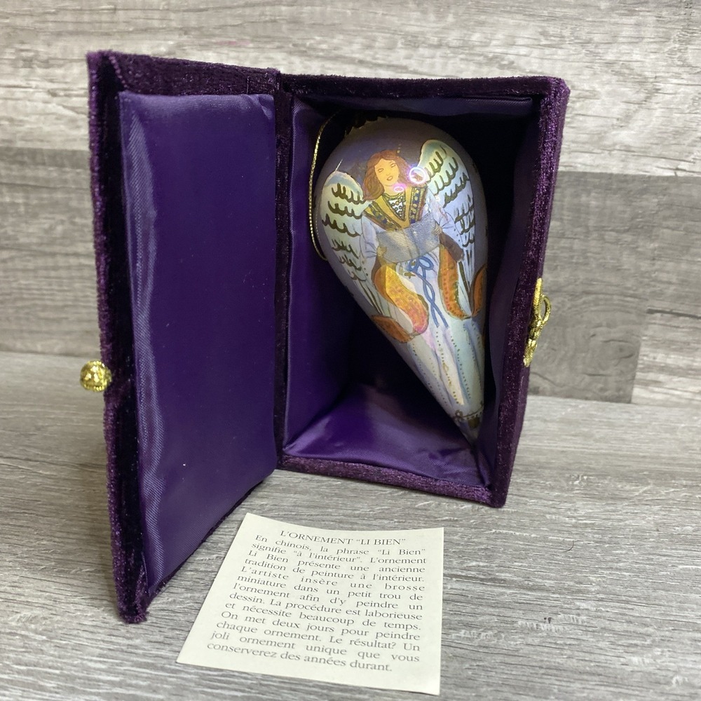 Li Bien 2002 Angel Tear Drop Hand Inside Painted Glass Christmas Ornament